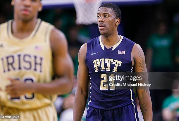 Lamar Patterson of the Pittsburgh Panthers stands on the court during the game against the Notre Dame Fighting Irish at Purcel Pavilion on March 1,...