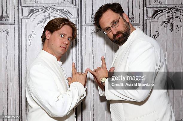 Comedians Eric Wareheim and Tim Heidecker attend AOL Build Presents: "Zone Theory: 7 Steps to Achieve a Perfect Life" at AOL Studios on July 7, 2015...