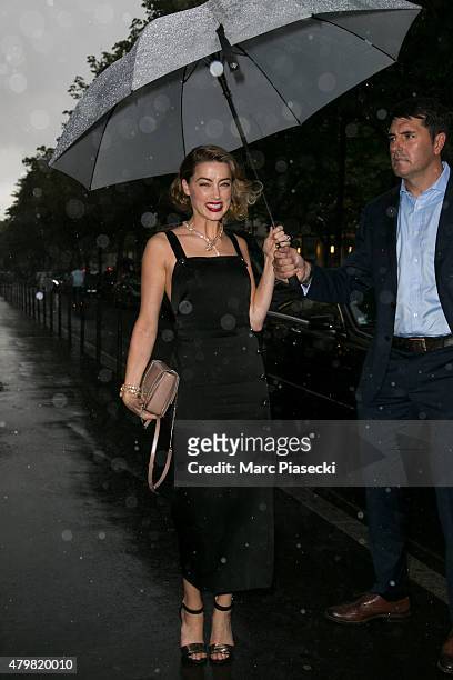 Actress Amber Heard arrives to attend the 'BULGARI' Haute Couture Cocktail Party and Model Show on July 7, 2015 in Paris, France.