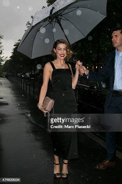 Actress Amber Heard arrives to attend the 'BULGARI' Haute Couture Cocktail Party and Model Show on July 7, 2015 in Paris, France.
