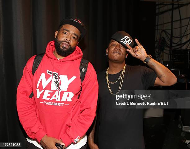 Tephlon and Yung Joc visit 106 & Park at BET studio on March 19, 2014 in New York City.