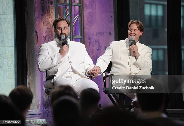 Comedians Eric Wareheim and Tim Heidecker attend AOL Build to discuss their book "Zone Theory: 7 Steps to Achieve a Perfect Life" at AOL Studios In...