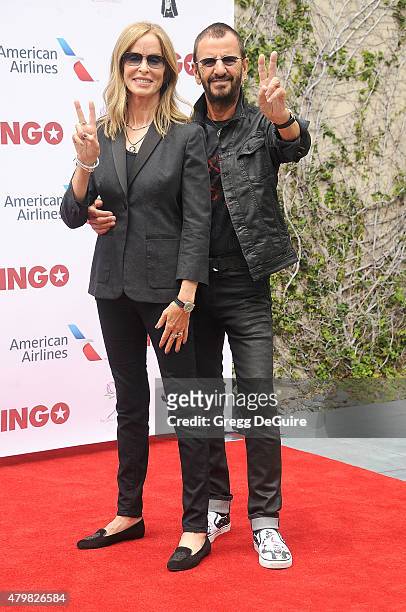 Musician Ringo Starr and Barbara Bach attend Ringo's birthday fan gathering at Capitol Records on July 7, 2015 in Hollywood, California.