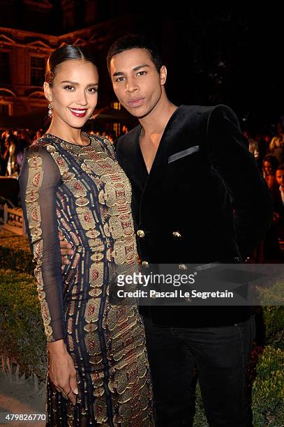 Actress Jessica Alba and Balmain Creative Director Olivier Rousteing attend the Tory Burch Paris Flagship store opening after party at on July 7,...