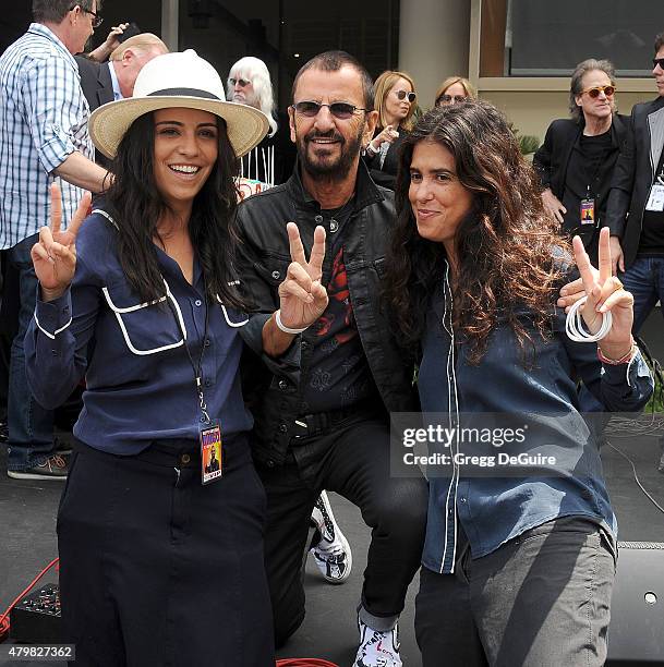 Musician Ringo Starr , director Francesca Gregorini and Olga Segura attend Ringo's birthday fan gathering at Capitol Records on July 7, 2015 in...