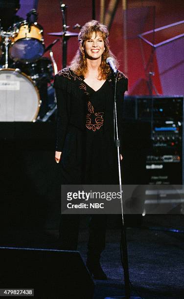 Pictured: Musical guest Patty Loveless performs on October 30, 1990 --