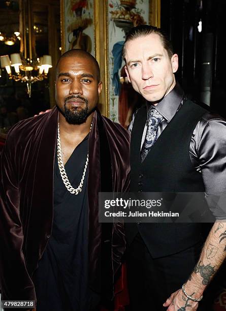 Justin O Shea and Kanye West attend the mytheresa.com & Haider Ackermann Dinner At Le Grand Vefour as part of Paris Fashion Week Haute Couture...