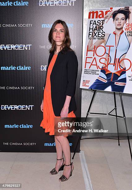 Anouck Lepere attends the Marie Claire & The Cinema Society screening of Summit Entertainment's "Divergent" at Hearst Tower on March 20, 2014 in New...