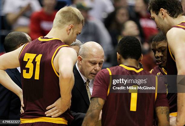 Head coach Herb Sendek of the Arizona State Sun Devils talks ot his team in the second half against the Texas Longhorns during the second round of...