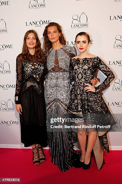 Alma Jodorowsky, Daria Werbowy and Lily Collins attends the Lancome 80th anniversary party as part of Paris Fashion Week Haute Couture Fall/Winter...