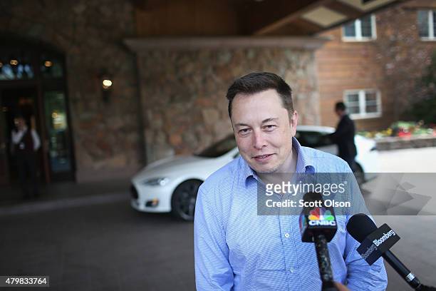 Elon Musk, CEO and CTO of SpaceX, CEO and product architect of Tesla Motors, and chairman of SolarCity, attends the Allen & Company Sun Valley...