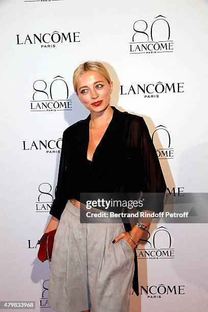 Caroline Breeland attends the Lancome 80th anniversary party as part of Paris Fashion Week Haute Couture Fall/Winter 2015/2016 on July 7, 2015 in...