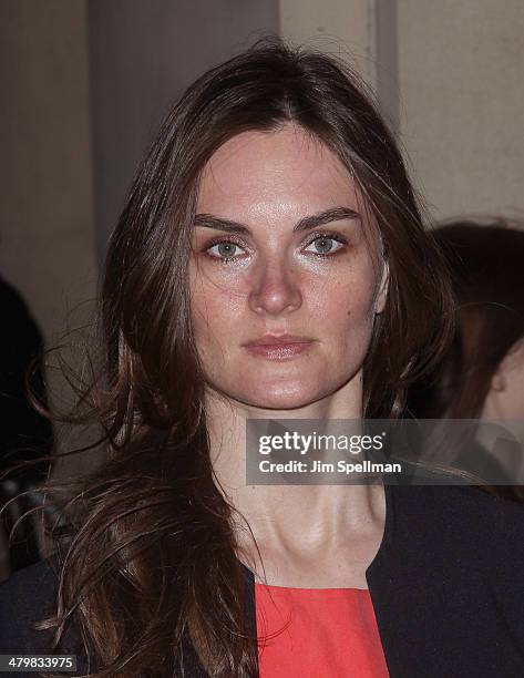 Anouck Lepere attends the Marie Claire & The Cinema Society screening of Summit Entertainment's "Divergent" at Hearst Tower on March 20, 2014 in New...