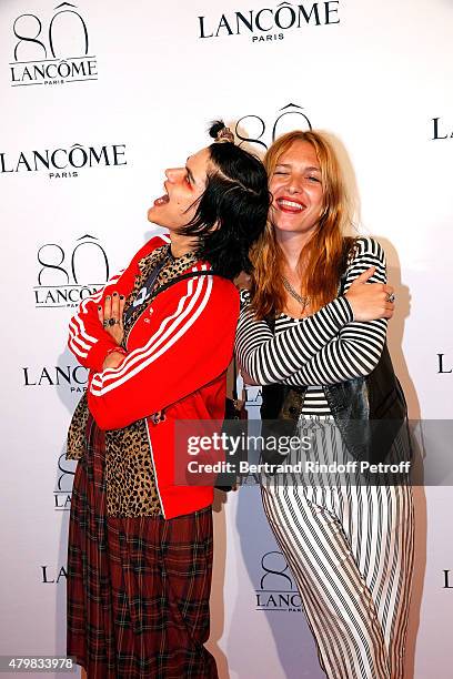 Singer Soko and Josephine de la Baume attend the Lancome 80th Anniversary Party as part of Paris Fashion Week Haute Couture Fall/Winter 2015/2016 on...