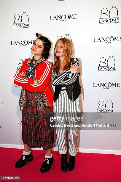 Singer Soko and Josephine de la Baume attend the Lancome 80th Anniversary Party as part of Paris Fashion Week Haute Couture Fall/Winter 2015/2016 on...