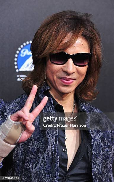 Musician Yoshiki arrives at the 2nd Annual Rebels With A Cause Gala at Paramount Studios on March 20, 2014 in Hollywood, California.