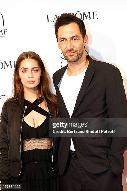 Marie Ange Casta and Olivier Coursier attend the Lancome 80th anniversary party as part of Paris Fashion Week Haute Couture Fall/Winter 2015/2016 on...