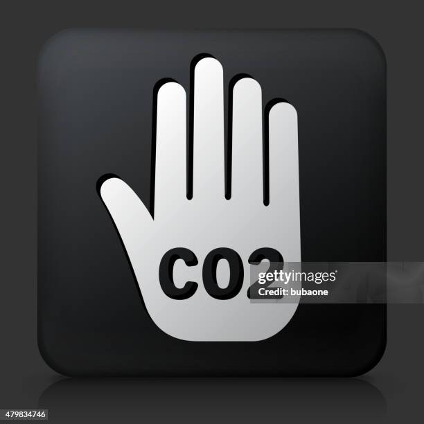 black square button with co2 handprint icon - handprint vector stock illustrations