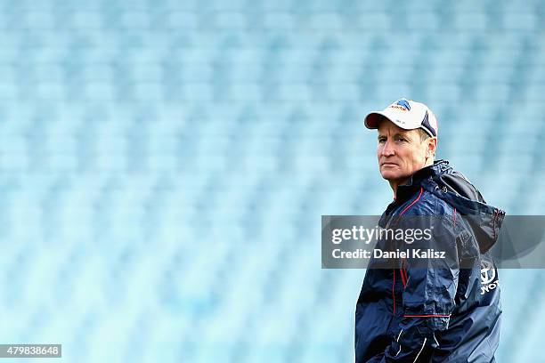 Adelaide Crows interim coaching diretor John Worsfold looks on during an Adelaide Crows AFL training session at AAMI Stadium on July 8, 2015 in...