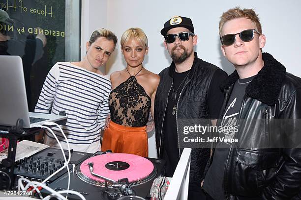 Samantha Ronson, Nicole Richie singer Joel Madden and Josh Madden attend VH1's "Candidly Nicole" Season 2 Premiere Event at House of Harlow at The...