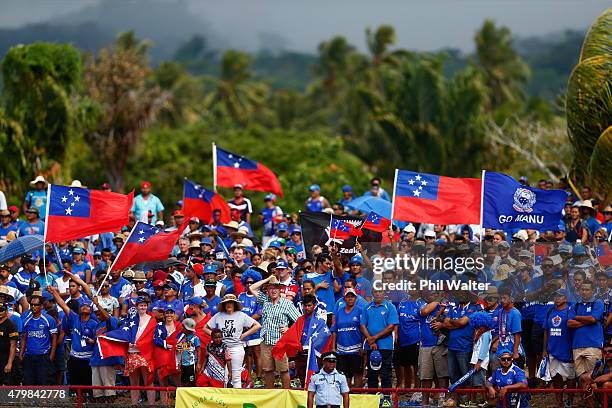 Manu Samoa fans during the International Test match between Samoa and the New Zealand All Blacks at Apia Stadium on July 8, 2015 in Apia, Samoa.