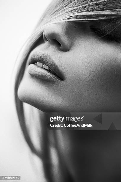 black and white photo of a beautiful woman - eyes closed close up stock pictures, royalty-free photos & images