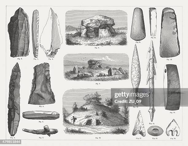 ilustraciones, imágenes clip art, dibujos animados e iconos de stock de edad de piedra, publicado en 1878 - era prehistórica