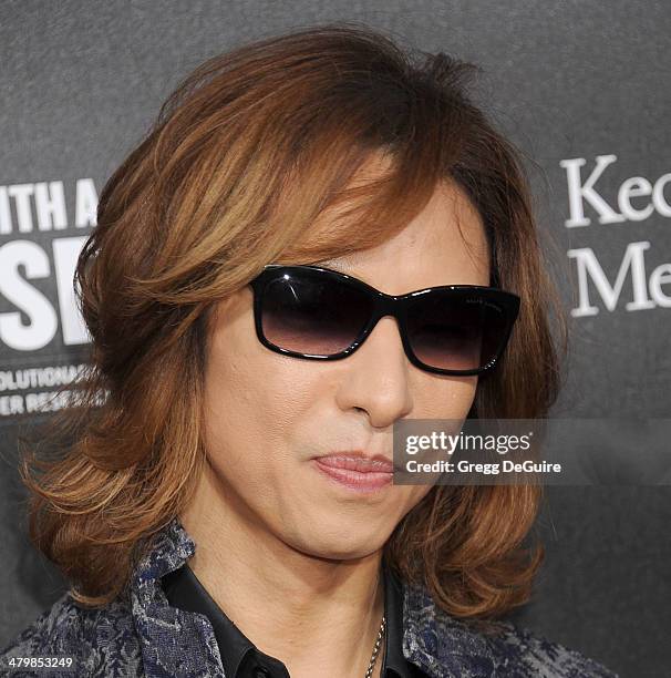 Musician Yoshiki Hayashi arrives at the 2nd Annual Rebel With A Cause Gala at Paramount Studios on March 20, 2014 in Hollywood, California.