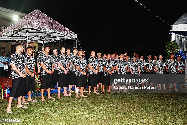 The New Zealand All Blacks sing at the post match function following the International Test match between Samoa and the New Zealand All Blacks at...