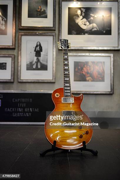 Gibson Les Paul Warren Haynes Model electric guitar belonging to American rock guitarist Warren Haynes, photographed before a live performance with...