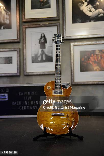 Gibson Les Paul Lemon Drop electric guitar belonging to American rock guitarist Warren Haynes, photographed before a live performance with Gov't Mule...