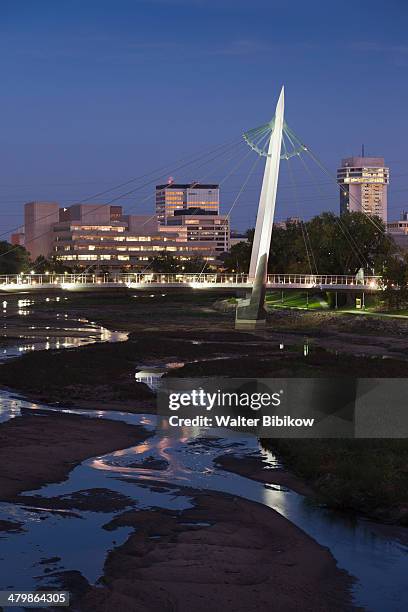 footbridge on the arkansas river - wichita stock pictures, royalty-free photos & images