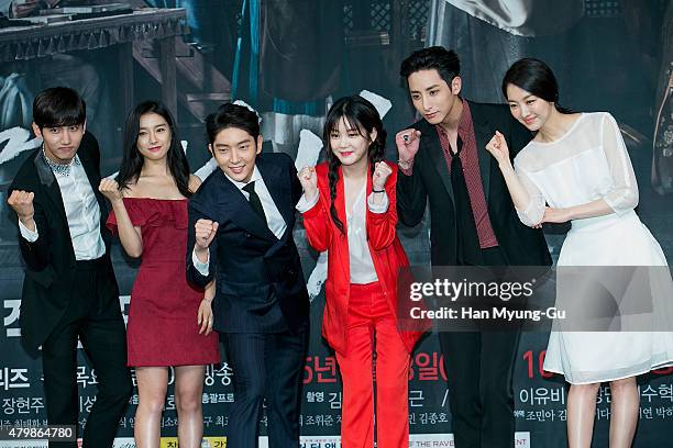 South Korean actors Max of South Korean boy band TVXQ , Kim So-Eun, Lee Jun-Ki , Lee Yu-Bi, Lee Soo-Hyuk and Jang Hee-Jin attend the press conference...