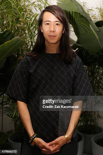 Designer William Fan is seen backstage ahead of the William Fan show during the Mercedes-Benz Fashion Week Berlin Spring/Summer 2016 at Stage at me...