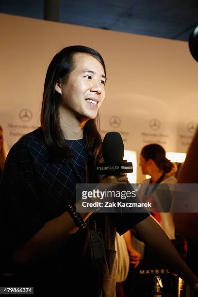 Designer William Fan is seen backstage ahead of the William Fan show during the Mercedes-Benz Fashion Week Berlin Spring/Summer 2016 at Stage at me...