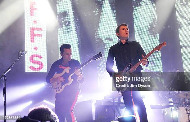 Nick McCarthy and Alex Kapranos of FFS perform live on the John Peel stage during the third day of Glastonbury Festival at Worthy Farm, Pilton on...