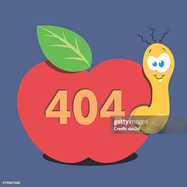illustrazioni stock, clip art, cartoni animati e icone di tendenza di apple verme e messaggio di errore - baco