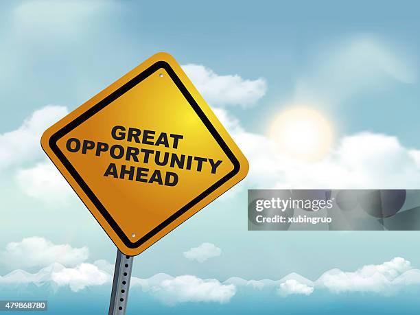 great opportunity ahead road warning sign - opportunity stock illustrations