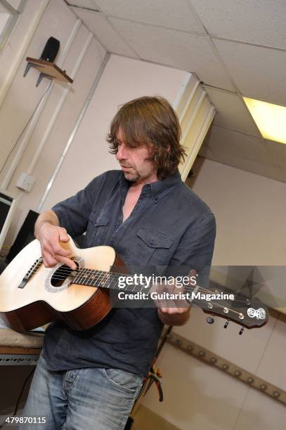 British luthier Patrick James Eggle at his workshop in Oswestry, photographed during a shoot for Guitarist Magazine/Future via Getty Images, June 15,...