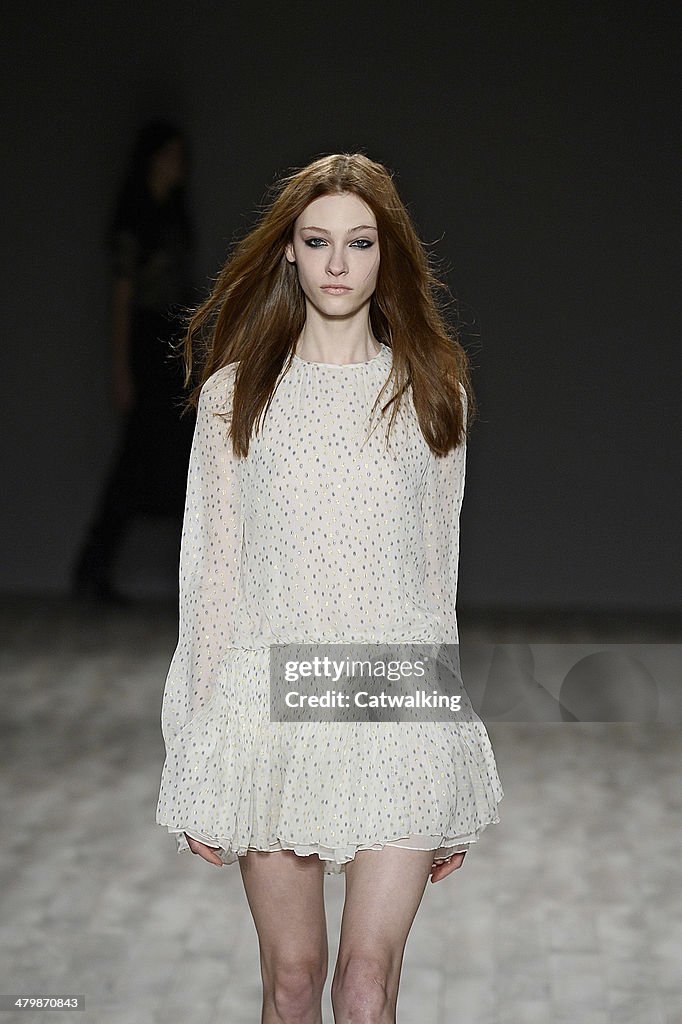 A model walks the runway at the Jill Stuart Autumn Winter 2014