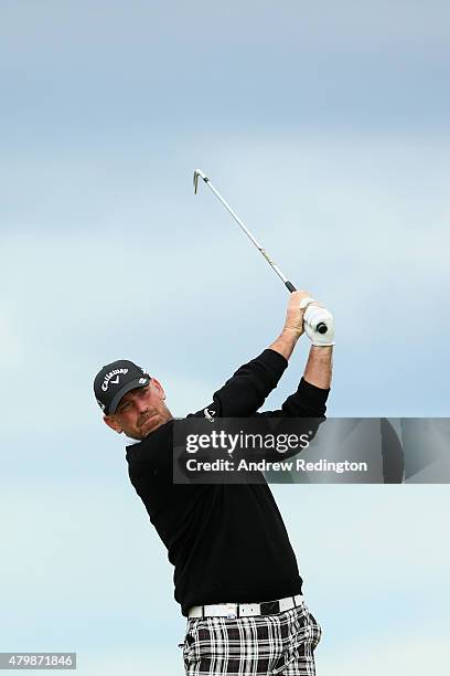 Thomas Bjorn of Denmark hits his tee shot on the 13th hole during the Pro-Am prior to the start of the Aberdeen Asset Management Scottish Open at...