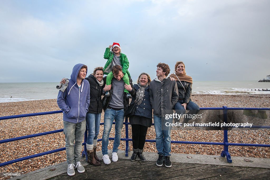 Family at seaside on wintry day