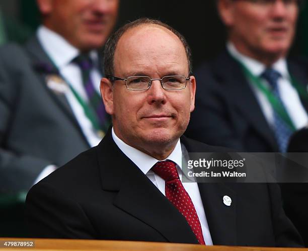 Prince Albert II of Monaco attend day nine of the Wimbledon Lawn Tennis Championships at the All England Lawn Tennis and Croquet Club on July 8, 2015...