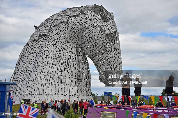 The Kelpies sculptures are officially opened by Princess Anne, Princess Royal and a flotilla of boats on July 8, 2015 in Falkirk, Scotland. Sculptor...
