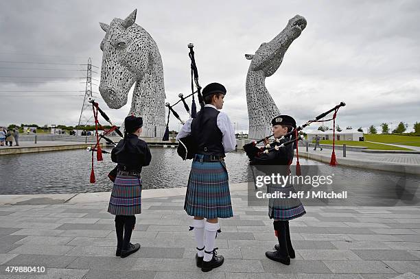 The Kelpies sculptures are officially opened by Princess Anne, Princess Royal and a flotilla of boats on July 8, 2015 in Falkirk, Scotland. Sculptor...