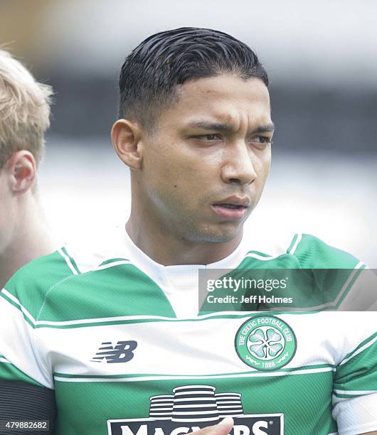 Emilio Izaguirre of Celtic at the Pre Season Friendly between Celtic and FK Dukla Praha at St Mirren Park on July 04, 2015 in Paisley, Scotland.