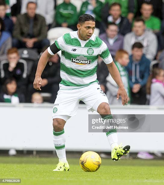 Emilio Izaguirre of Celtic at the Pre Season Friendly between Celtic and FK Dukla Praha at St Mirren Park on July 04, 2015 in Paisley, Scotland.
