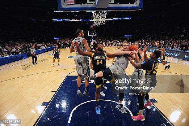 Big East Tournament: Marquette Davante Gardner in action vs Xavier Matt Stainbrook during Quarterfinals at Madison Sqaure Garden. New York, NY...