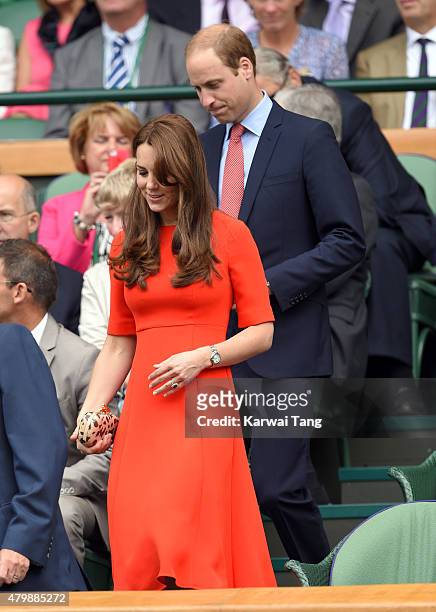 Catherine, Duchess of Cambridge and Prince William, Duke of Cambridge attend day nine of the Wimbledon Tennis Championships at Wimbledon on July 8,...