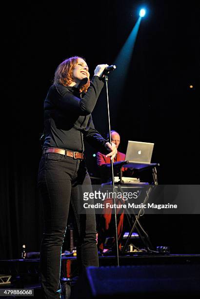 Vocalist Alison Moyet and keyboardist Vince Clarke of English synth pop group Yazoo performing live on stage as part of the Mute Records 80's Night...